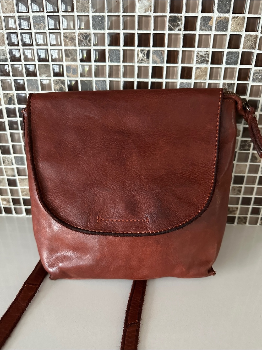 MARTA PONTI LEATHER FLAP MEDIUM CROSSBODY BAG MADE IN INDIA COGNAC COLOR